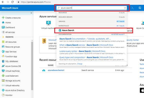 Create An Azure Search From The Portal